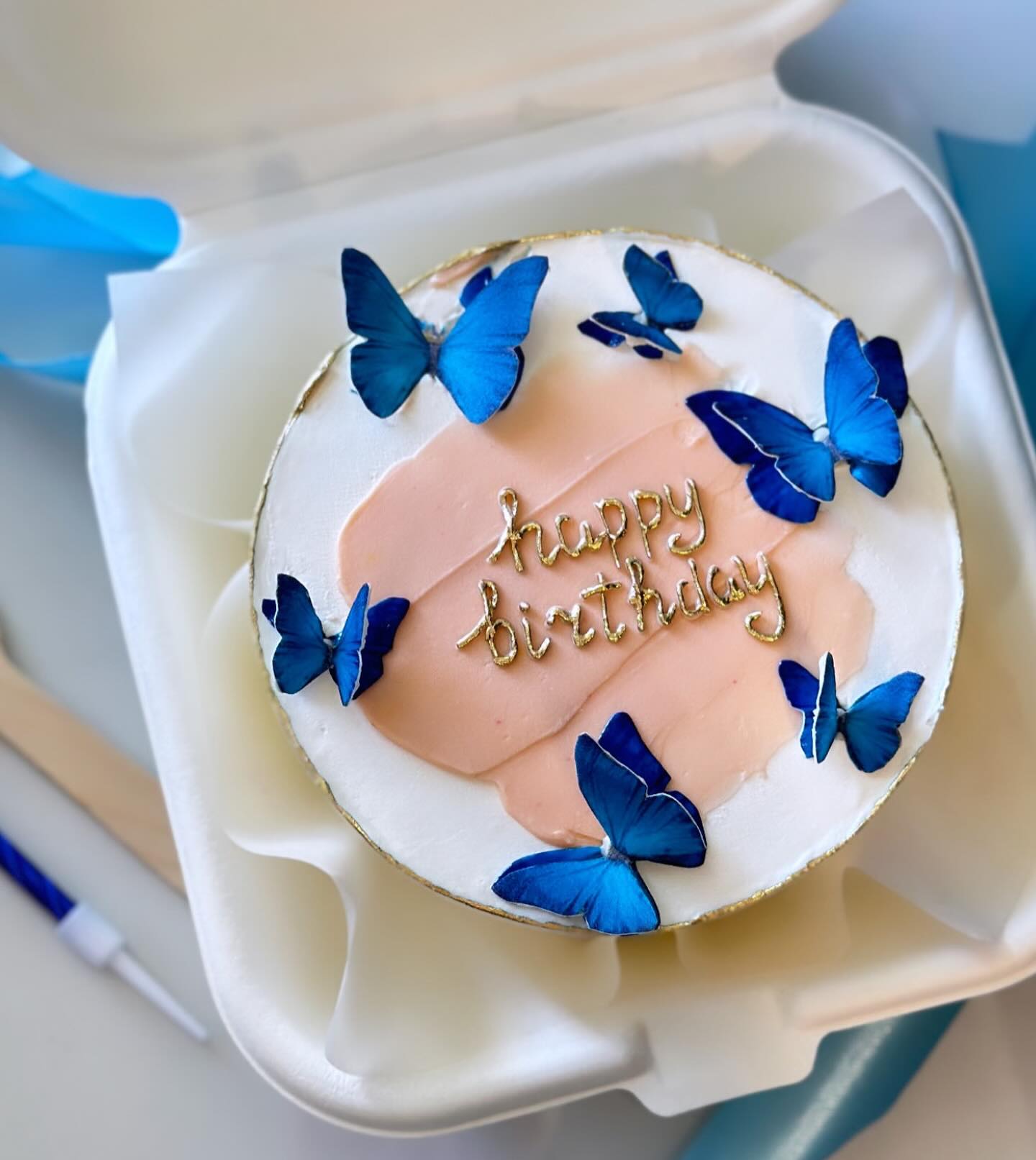 Бенто-торт с голубыми бабочками и надписью Happy Birthday